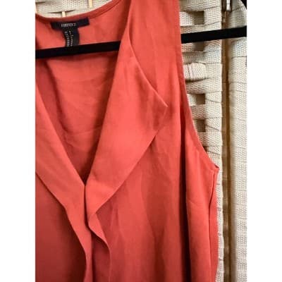 Forever 21 Sleeveless Flowy Dressy Tank Top M Terracotta Dust Draped Cowl Neck - Thumbnail 7