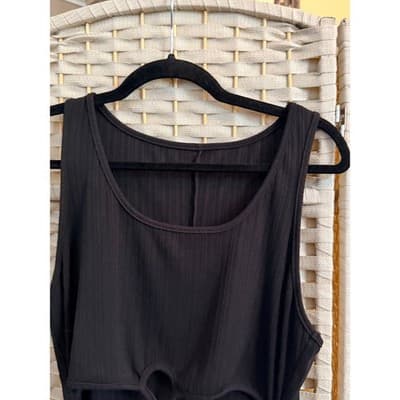Women’s Black Cutout Bodycon Midi Dress Large Sleeveless Sexy Clubwear - Thumbnail 5