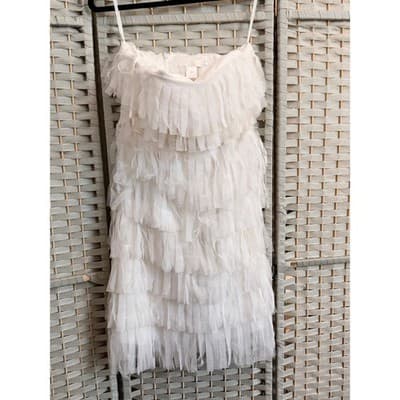 Ann Taylor Ivory Tiered Ruffle Dress Women Small Sleeveless Party - Thumbnail 3