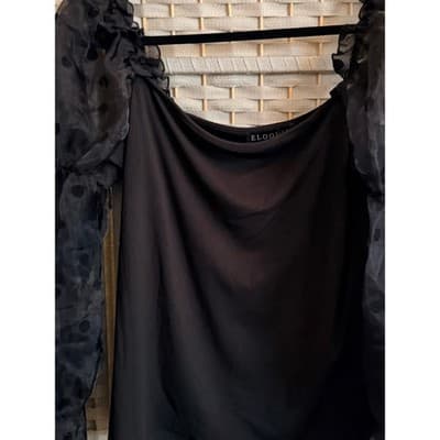 Eloquii Square Neckline Blouse Large Black NWOT Puff Sheer Polka Dot Sleeve - Thumbnail 4