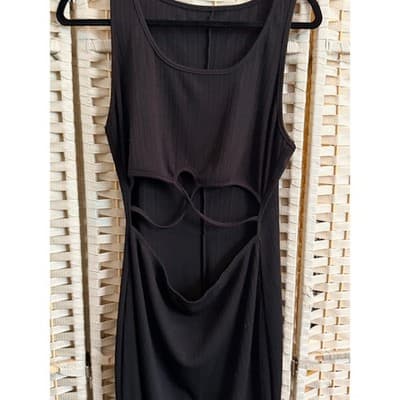 Women’s Black Cutout Bodycon Midi Dress Large Sleeveless Sexy Clubwear - Thumbnail 3