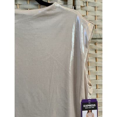 Express Metallic Draped Tank Top Silver XXL NWT Mock Neck Sleeveless Fitted - Thumbnail 3