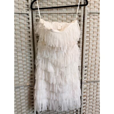 Ann Taylor Ivory Tiered Ruffle Dress Women Small Sleeveless Party - Thumbnail 2