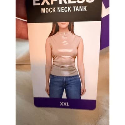 Express Metallic Draped Tank Top Silver XXL NWT Mock Neck Sleeveless Fitted - Thumbnail 14