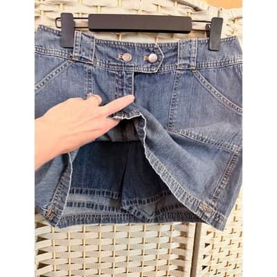 New York and Company Denim Mini Skorts Blue 8 Hidden Built-In Short - Thumbnail 8