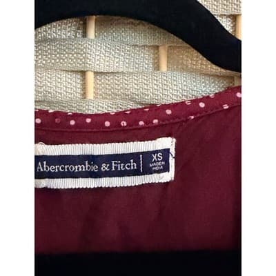 Abercrombie & Fitch Wrap Summer Dress XS Maroon Polka Dots Long Sleeve Mini - Thumbnail 7