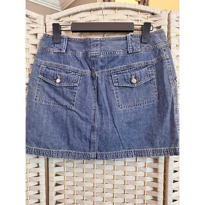 New York and Company Denim Mini Skorts Blue 8 Hidden Built-In Short - Thumbnail 10