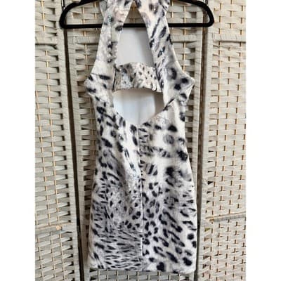 Parker Beautiful Sequin Mini Dress Small Black NWOT Leopard Print Halter Neck - Thumbnail 14