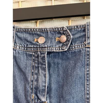 New York and Company Denim Mini Skorts Blue 8 Hidden Built-In Short - Thumbnail 5