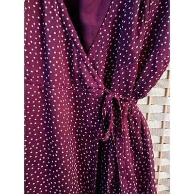 Abercrombie & Fitch Wrap Summer Dress XS Maroon Polka Dots Long Sleeve Mini - Thumbnail 5