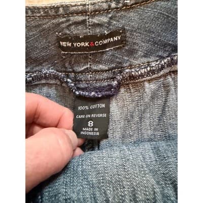 New York and Company Denim Mini Skorts Blue 8 Hidden Built-In Short - Thumbnail 15