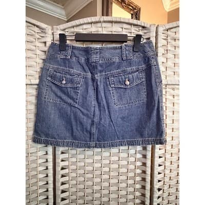 New York and Company Denim Mini Skorts Blue 8 Hidden Built-In Short - Thumbnail 9