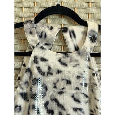 Parker Beautiful Sequin Mini Dress Small Black NWOT Leopard Print Halter Neck - Thumbnail 6