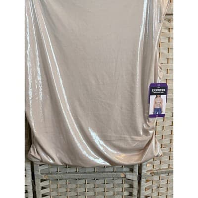 Express Metallic Draped Tank Top Silver XXL NWT Mock Neck Sleeveless Fitted - Thumbnail 2
