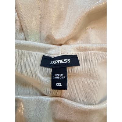 Express Metallic Draped Tank Top Silver XXL NWT Mock Neck Sleeveless Fitted - Thumbnail 11