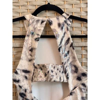 Parker Beautiful Sequin Mini Dress Small Black NWOT Leopard Print Halter Neck - Thumbnail 16