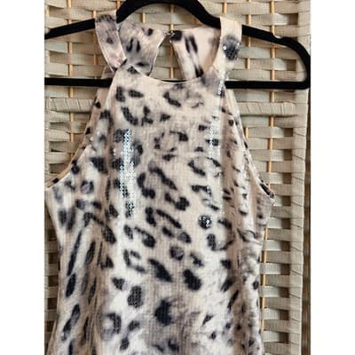 Parker Beautiful Sequin Mini Dress Small Black NWOT Leopard Print Halter Neck - Thumbnail 5