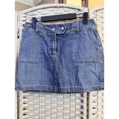 New York and Company Denim Mini Skorts Blue 8 Hidden Built-In Short - Thumbnail 2