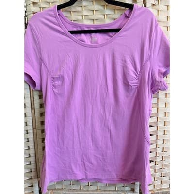 Old Navy Activewear Short Sleeve Top Purple XL Ruched Details Scoop Neckline - Thumbnail 2