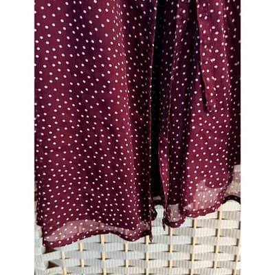 Abercrombie & Fitch Wrap Summer Dress XS Maroon Polka Dots Long Sleeve Mini - Thumbnail 6