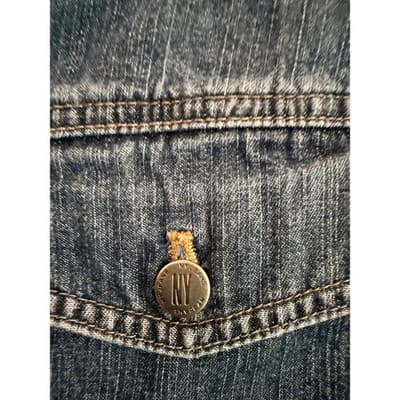 New York and Company Denim Mini Skorts Blue 8 Hidden Built-In Short - Thumbnail 12
