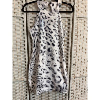 Parker Beautiful Sequin Mini Dress Small Black NWOT Leopard Print Halter Neck - Thumbnail 2