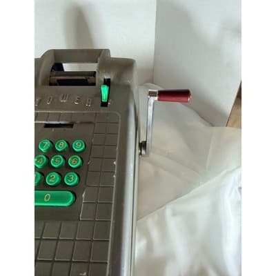 Vintage Tower Mechanical Adding Machine Bakelite Green Keys Crank Calculator - Thumbnail 10