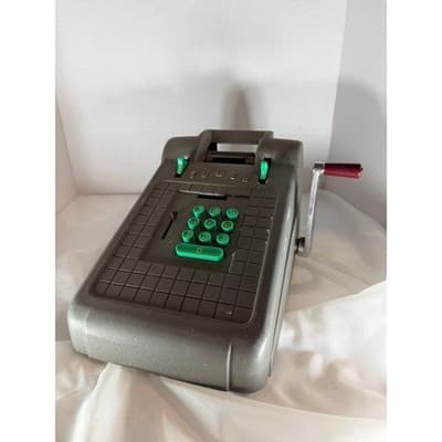 Vintage Tower Mechanical Adding Machine Bakelite Green Keys Crank Calculator - Thumbnail 2