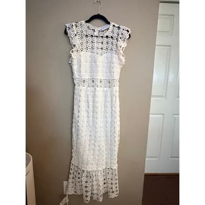 Petal & Pup Lauren Lace Midi Dress White Small Ruffle Sleeve Boho - Thumbnail 3