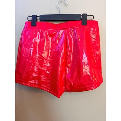 SHEIN Shiny Leather Shorts Large Red NWT High Rise Pull On Fitted - Thumbnail 12