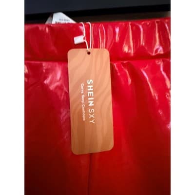 SHEIN Shiny Leather Shorts Large Red NWT High Rise Pull On Fitted - Thumbnail 7