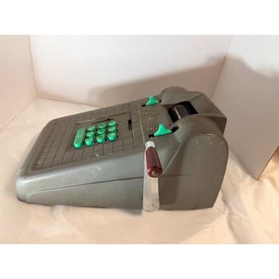 Vintage Tower Mechanical Adding Machine Bakelite Green Keys Crank Calculator - Thumbnail 12