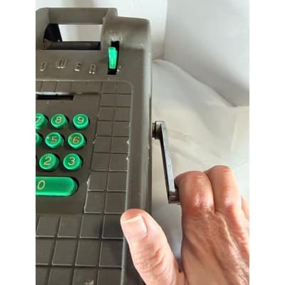Vintage Tower Mechanical Adding Machine Bakelite Green Keys Crank Calculator - Thumbnail 9