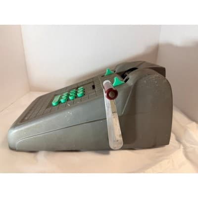 Vintage Tower Mechanical Adding Machine Bakelite Green Keys Crank Calculator - Thumbnail 11