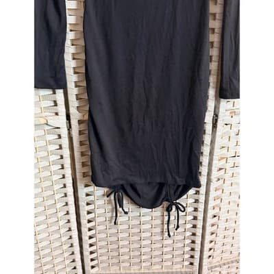 Heart & Hips Long Fitted Mini Dress Small Black Ruched Asymmetrical Bodycon - Thumbnail 9