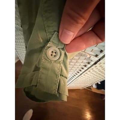 Women's Wide Ribbed Waistband Pants M Green Cargo Pockets Cropped Style - Thumbnail 4