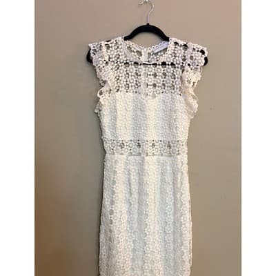 Petal & Pup Lauren Lace Midi Dress White Small Ruffle Sleeve Boho - Thumbnail 4