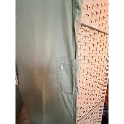 Women's Wide Ribbed Waistband Pants M Green Cargo Pockets Cropped Style - Thumbnail 2