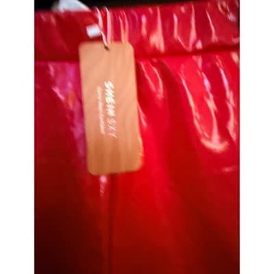 SHEIN Shiny Leather Shorts Large Red NWT High Rise Pull On Fitted - Thumbnail 6