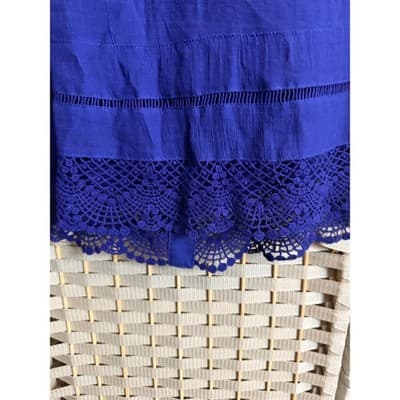 Adiva Summer Sleeveless Blouse Medium Blue Button Front Crochet Trim Details - Thumbnail 12