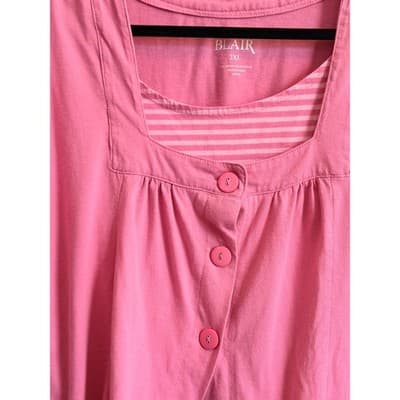 Blair Button Front Short Sleeve Plus Size Blouse Pink 2XL Casual Square Neckline - Thumbnail 3