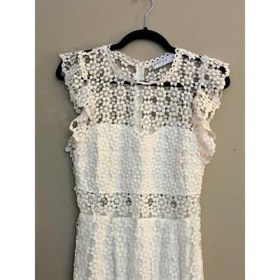 Petal & Pup Lauren Lace Midi Dress White Small Ruffle Sleeve Boho - Thumbnail 5