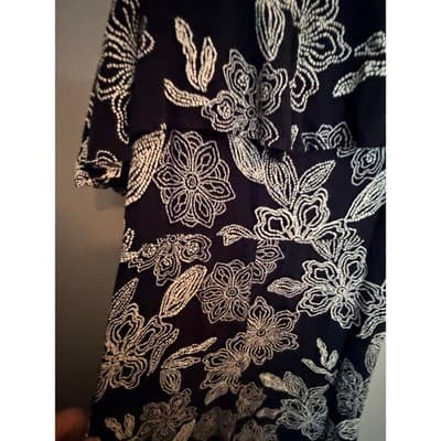 Rewind High Low Midi Dress XL Black White NWOT Cold Shoulder Floral Design - Thumbnail 15