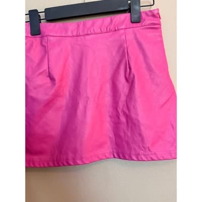 SHEIN Pleather Mini Skort Stylish 4 Small Pink Rose Front Side Slit High Waist - Thumbnail 9