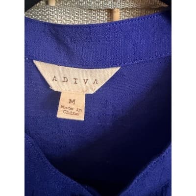 Adiva Summer Sleeveless Blouse Medium Blue Button Front Crochet Trim Details - Thumbnail 8