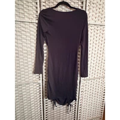 Heart & Hips Long Fitted Mini Dress Small Black Ruched Asymmetrical Bodycon - Thumbnail 8