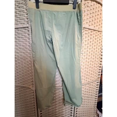 Women's Wide Ribbed Waistband Pants M Green Cargo Pockets Cropped Style - Thumbnail 6