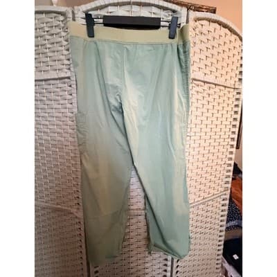 Women's Wide Ribbed Waistband Pants M Green Cargo Pockets Cropped Style - Thumbnail 5