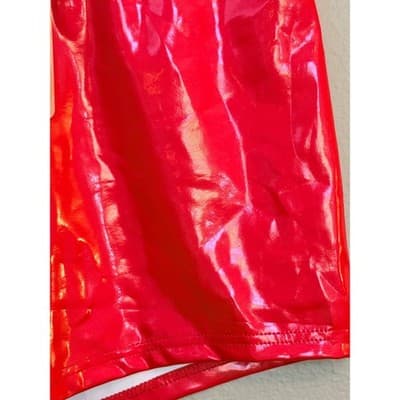 SHEIN Shiny Leather Shorts Large Red NWT High Rise Pull On Fitted - Thumbnail 3