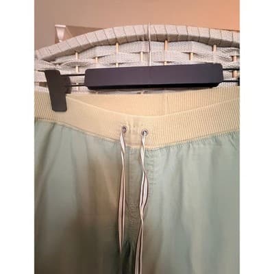 Women's Wide Ribbed Waistband Pants M Green Cargo Pockets Cropped Style - Thumbnail 3